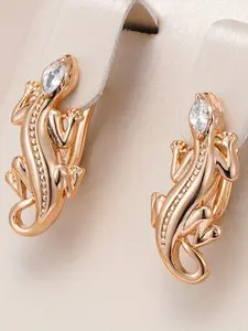 Novelty Animal Lover Gift Lizard Gecko Crystal Huggie Hoop Earrings Rose Gold Statement Click Top Earrings For Women Unique Fashion Jewelry ﻿