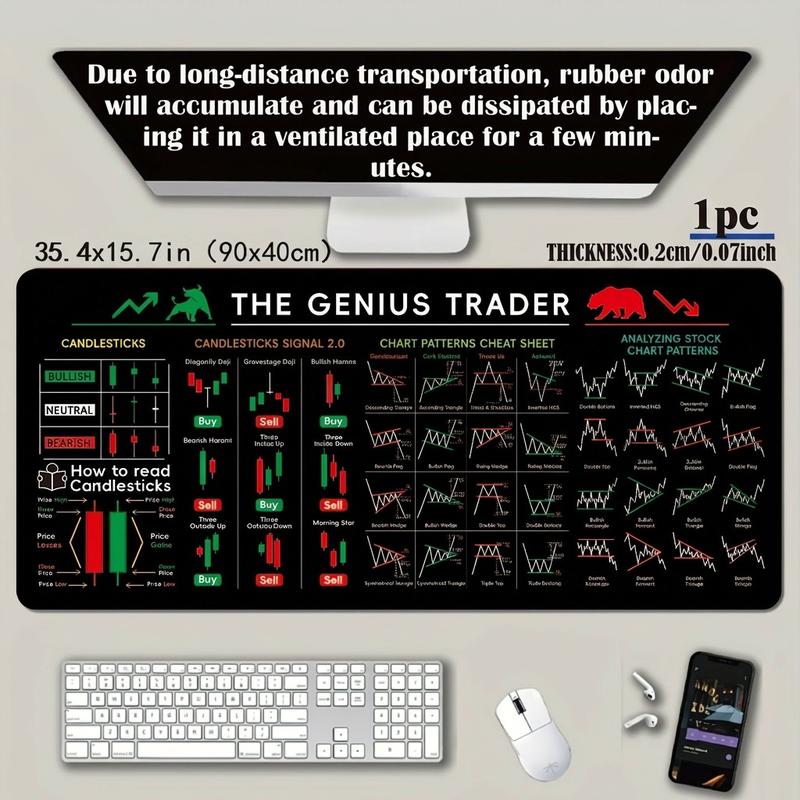 Virtual Currency Btc Stock Trading Mouse Pad, Non-Slip Rubber Base, 90x40cm, Compatible with Keyboard, Ideal for Traders Analysts Gamers Office