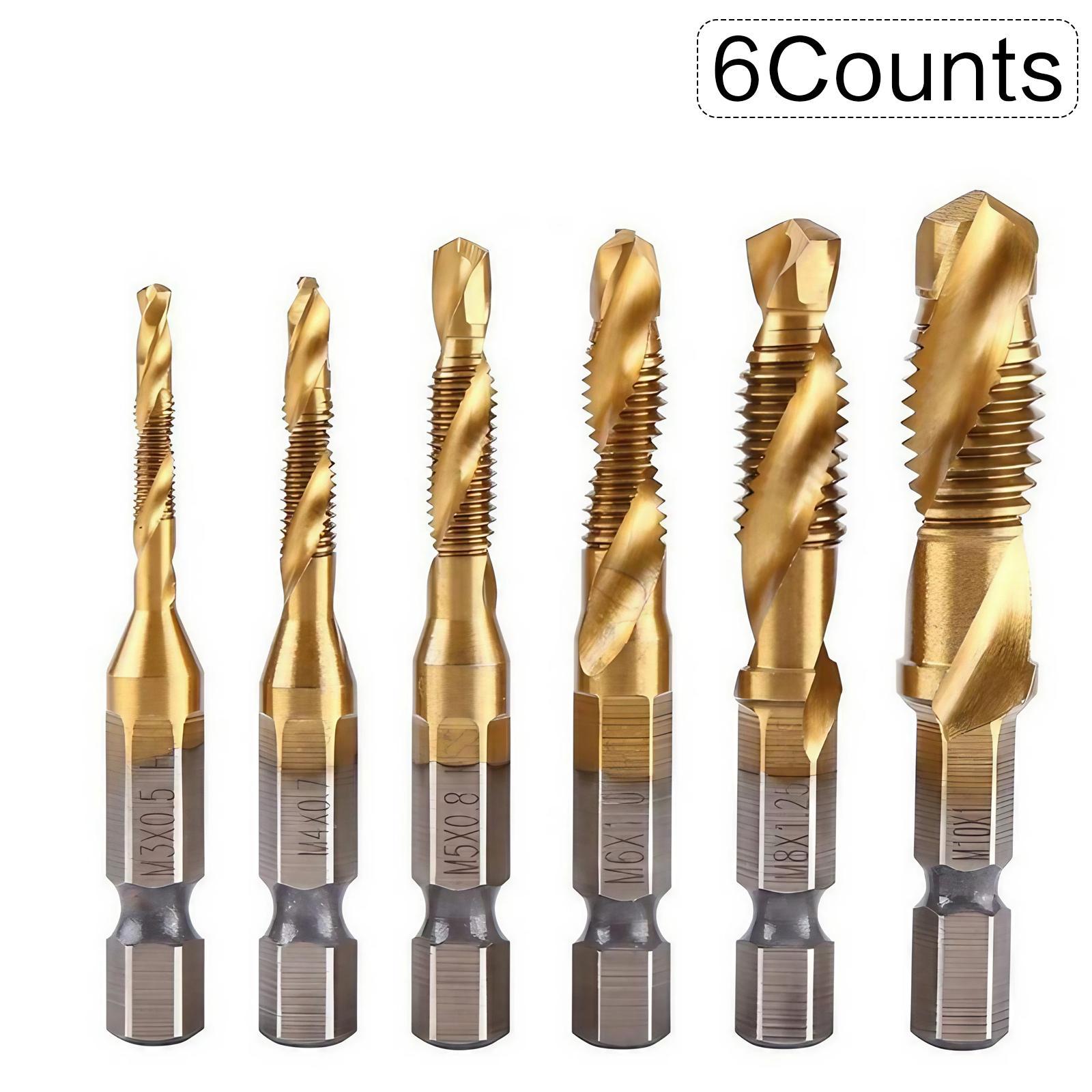 3 In 1 Spiral Tap Hex Shank Drill Bit Set,M3/M4/M5/M6/M8/M10 Drill Bits High Speed Steel,Professional Drill Accessories For Woodworking,Power Tool Accessories, Heavy Duty,Hardware, Cutting, Metal, Durable.