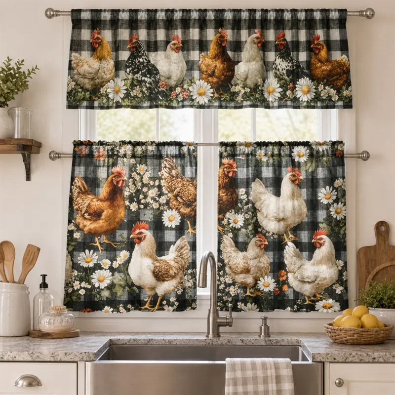 3-Piece Vintage Floral Curtain Set - Made in USA, Polyester Farm-Themed Beautiful Patterns Drapes, Premium Decorative for Farmhouse Kitchen, Indoor Home Styling, Vintage Floral Curtains, 3-Piece Curtains