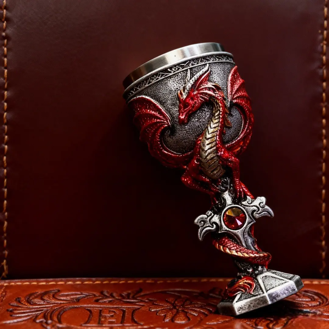 Western Dragon Decor Wine Goblet, Stainless Steel Lined Mythical Design Myth Cocktail Chalice, Creative Gothic Aesthetic Decorative Tabletop Ornament Cup, Luxury Table Decor, Perfect Halloween Christmas Holiday Gift