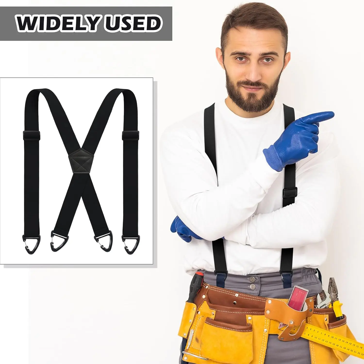 Heavy Duty Work Suspenders for Men Under Shirt - 1.5" Wide X-Back Hidden Belt, Concealed Elastic Tactical Suspenders for Tool Belts & Construction