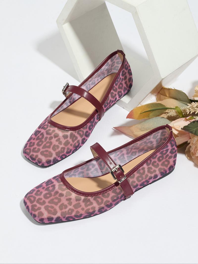 Women's Fashionable Leopard Print Mary Jane Flats, Casual Comfortable Breathable Square Toe Flat Shoes, Lightweight Comfortable Shoes for Daily Wear, Girl