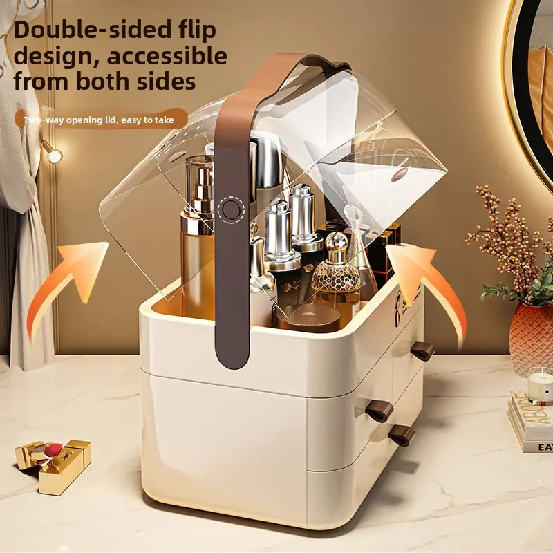 Thickened cosmetic storage box, light luxury bedroom desktop dustproof organizer, plastic multi-layer storage rack for dressing table