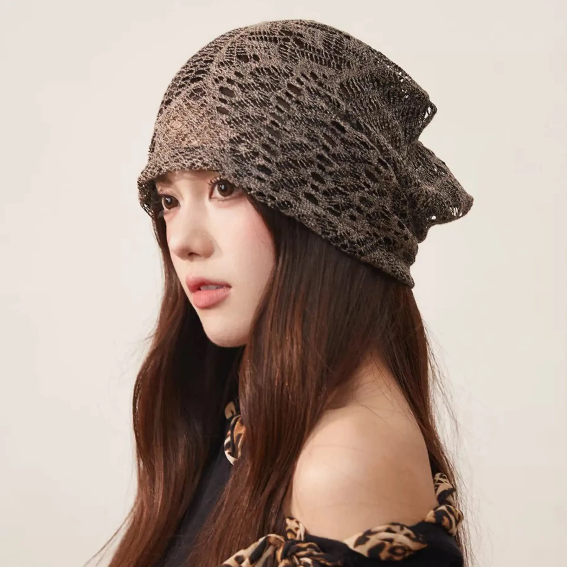 Slouchy Openwork Mesh Knit Lace Beanie Hat - Lightweight Yarn, Breathable Airflow, 1 Size Fits, Vintage Grunge, Festival Look, Bad Hair Day Solution for Sports & Outdoor Headwear Accessories