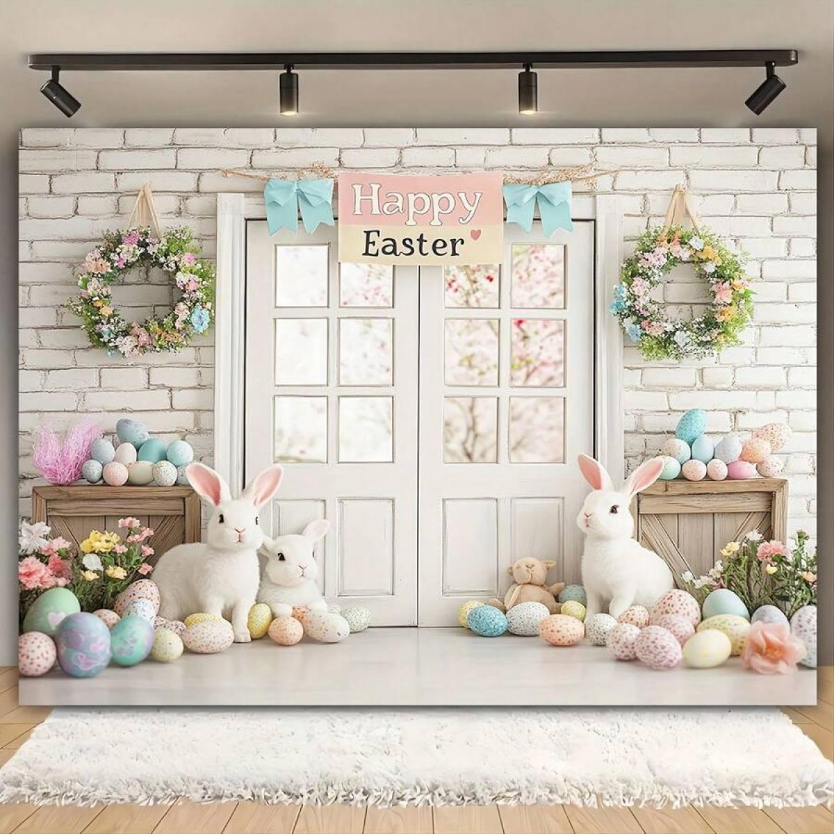 1pc Adorable Easter Bunny & Eggs Wall Backdrop , Durable Polyester, Perfect For Spring Celebrations, Birthday & Wedding Party Decorations, Cozy Home Cake Table Banner With Charming Rabbit And Colorful Egg Design, Rabbit Accessories room tapestry 1pc Adorable Easter Bunny & Eggs Wall Backdrop , Durable Polyester, Perfect For Spring Celebrations, Birthday & Wedding Party Decorations, Cozy Home Cake Table Banner With Charming Rabbit And Colorful Egg Design, Rabbit Accessories room tapestry