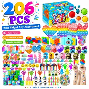 102/150/206Pcs Kids Party Favors Toy Assortment, Treasure Box Prize Set with Mini Fidget Toys, Pop It Keychains, Stickers, Goodie Bag Fillers, Classroom Rewards, Pinata Stuffers, Birthday Party Kit, Birthday Party Gifts, Carnival Prizes