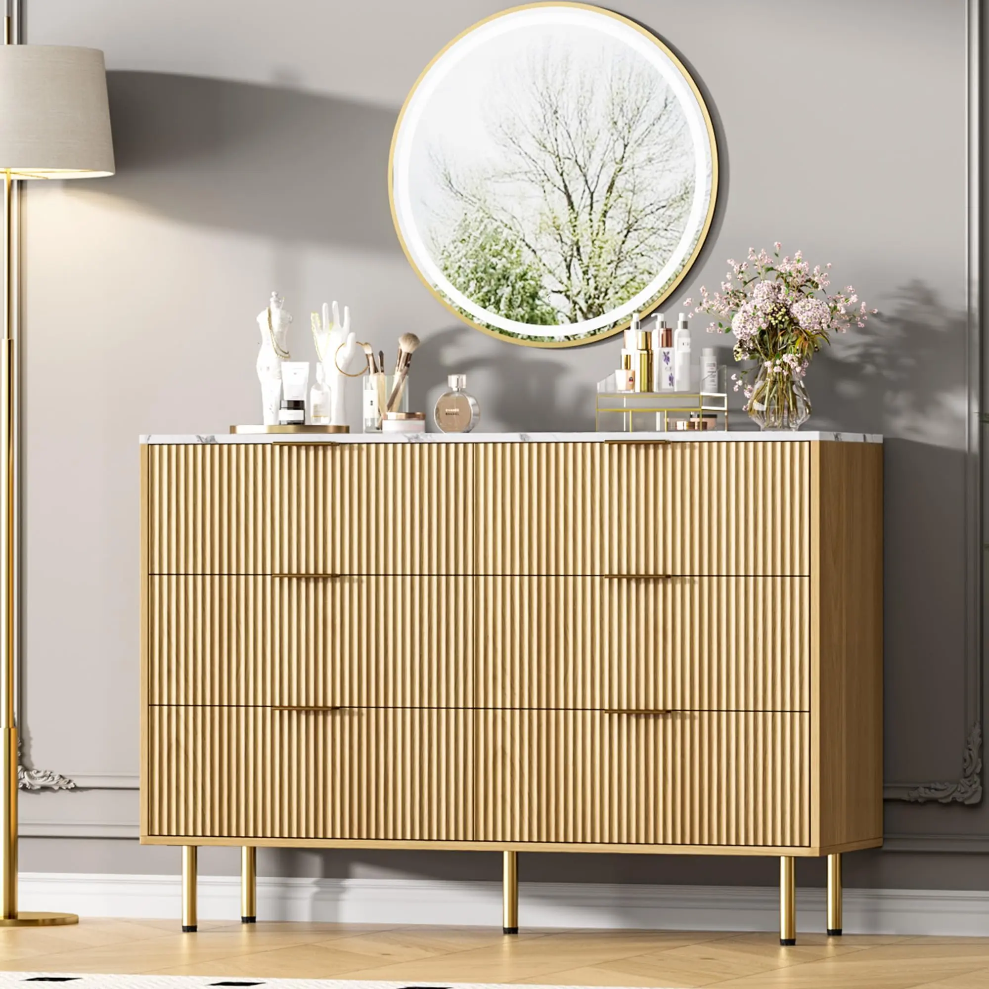 6 Drawer Dresser for Bedroom, Wooden Chest of Drawers, Modern Storage Dressers, for Living Room, Closet, Hallway, Entryway