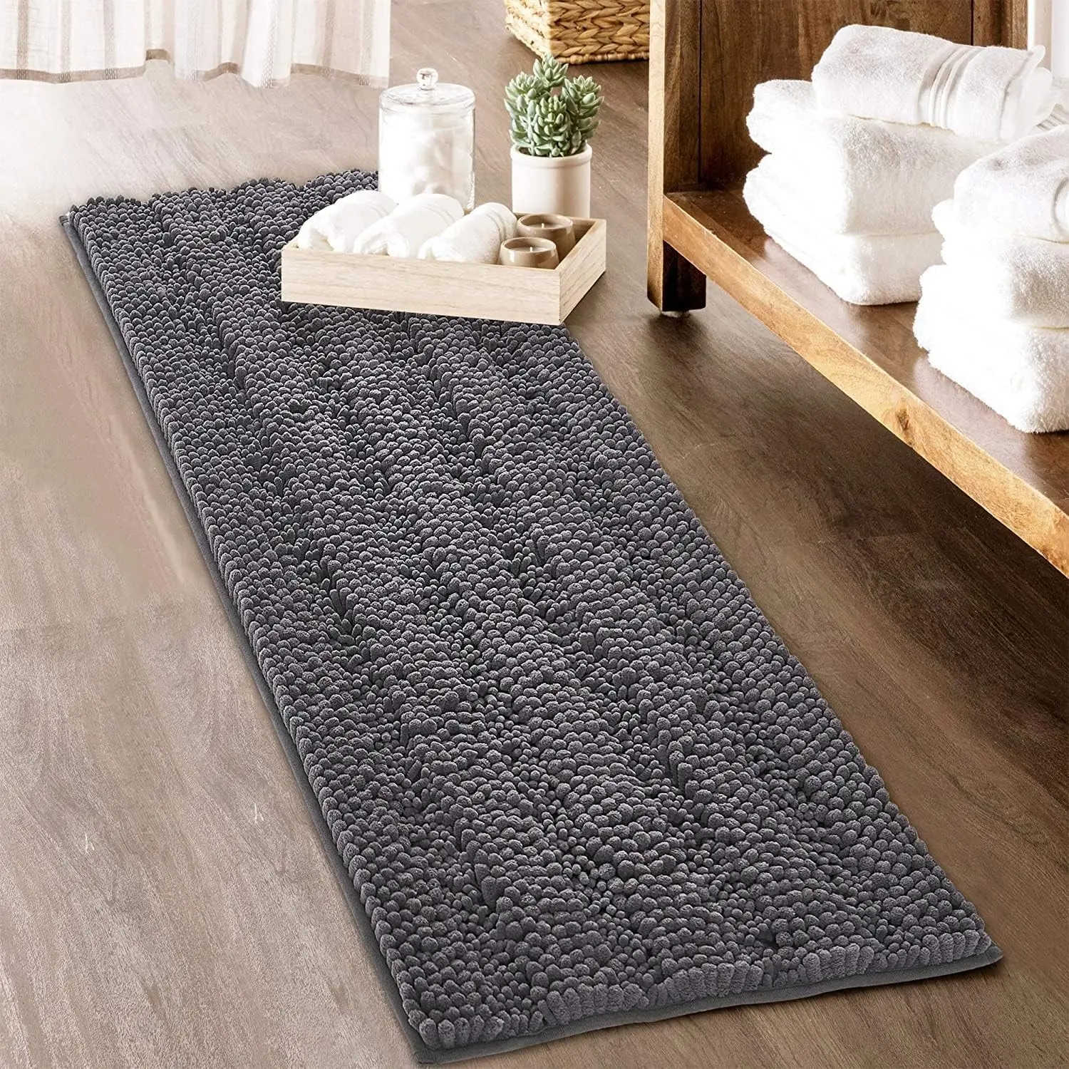 Soft Large Grey Bath Rugs 60" x 24" Farmhouse Water Absorbent Bath Mat Shower Carpet for Toilet Doorway Kitchen Kids Baby, 1 PcGift