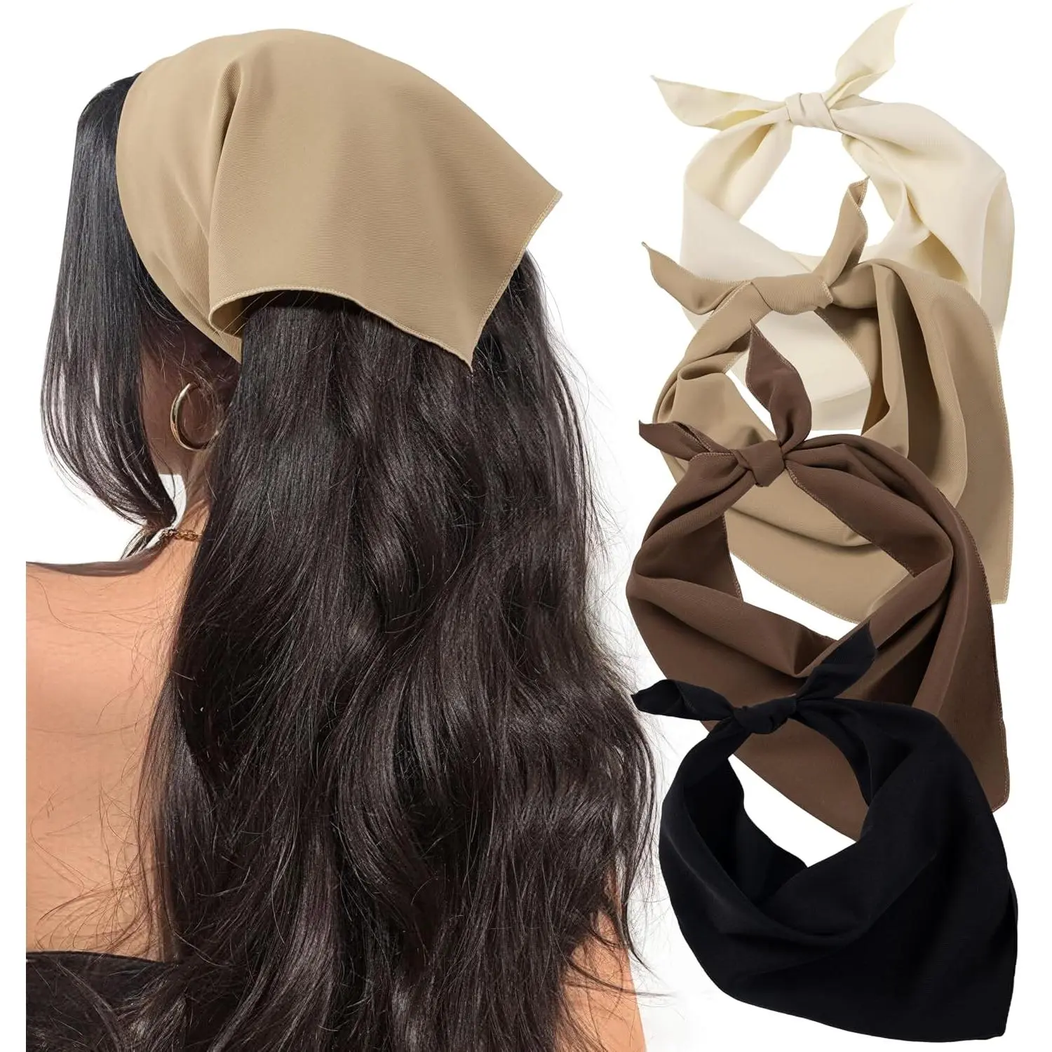 4 count Bandanas for Women Triangle  Scarf Tie- Headband | Triangle Hair Scarf,  Kerchief for Girls and Women,  Bands for Yoga, Soft & Breathable, 2 Snap Hair Pins