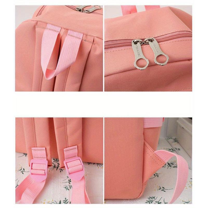 4pcs/set Simple Casual Backpack Large Capacity School Bag Travel Bag Canvas Shoulder Bag For Students