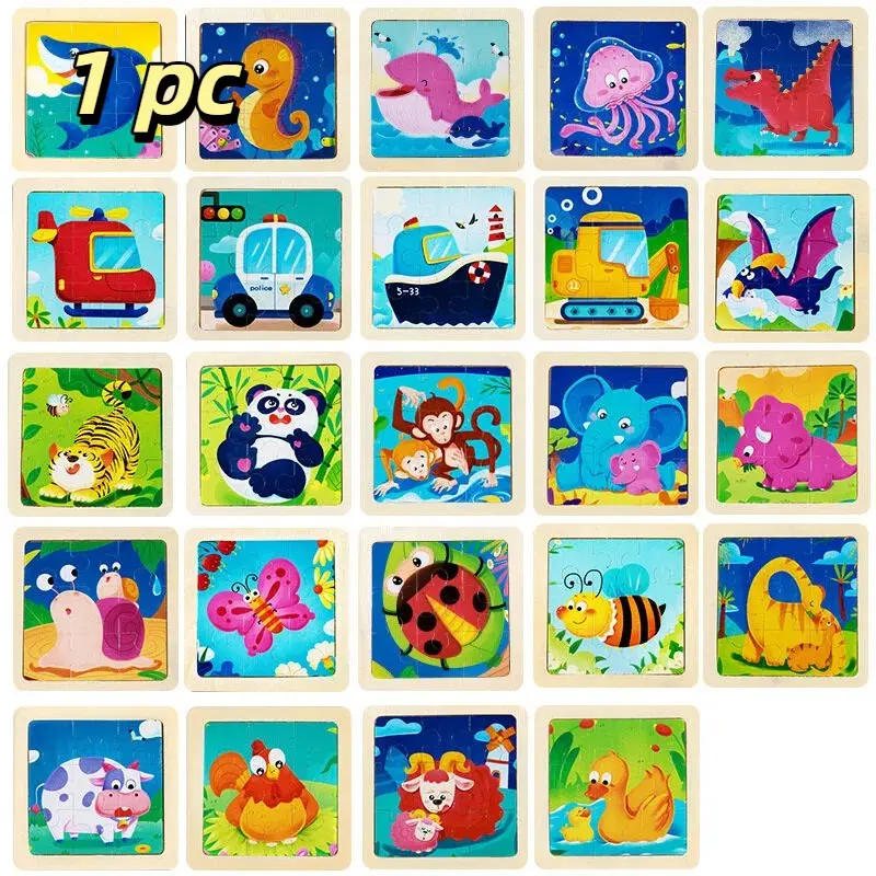 24 Animal Ocean Insect Puzzle Styles, Montessori Educational Toy, 9 Pieces Per Set, Brain Development for Kids Ages 2-6, Boys Girls