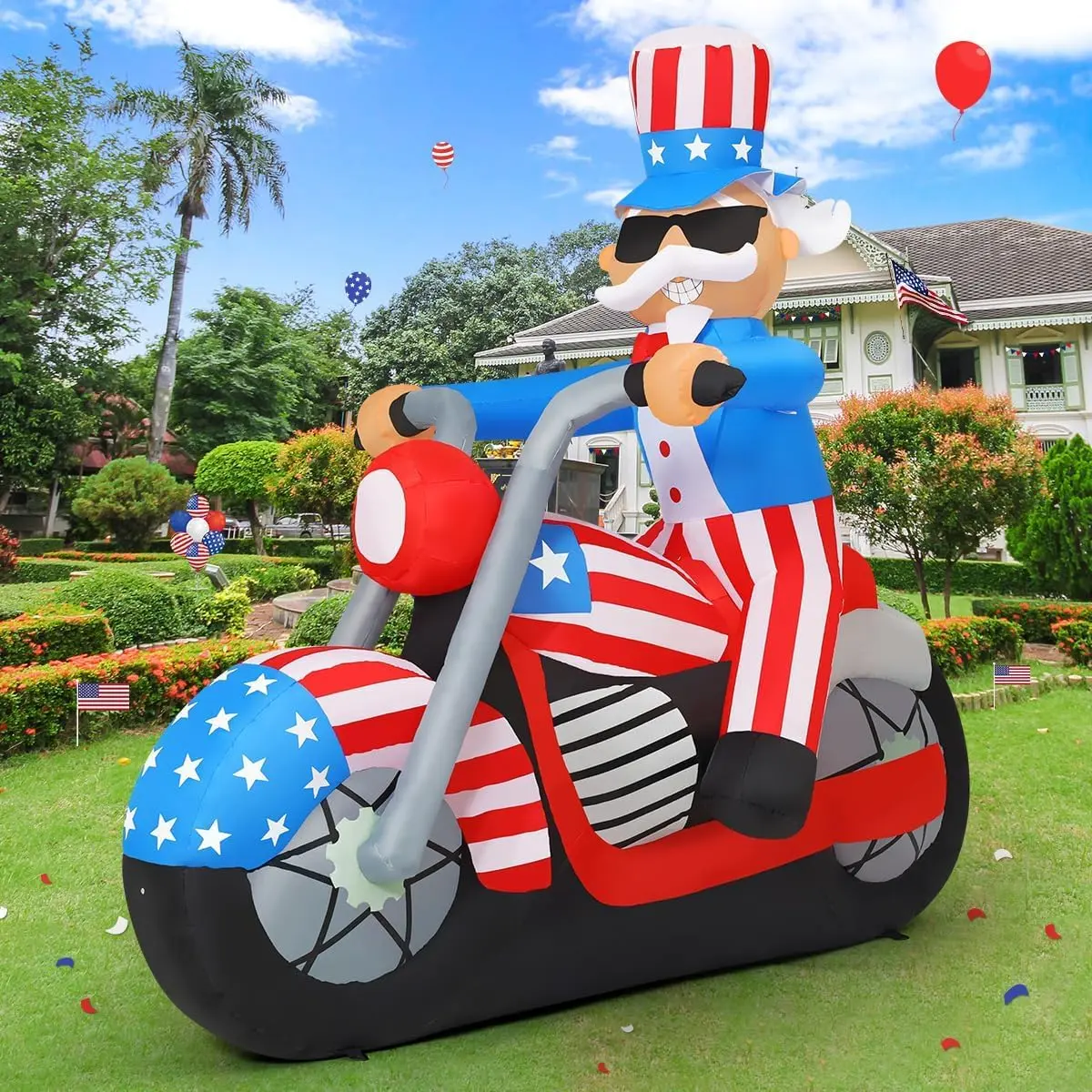 6 FT 4th of July Patriotic Inflatable Decorations Uncle Sam Blow Up Yard with LED Lights for Holiday Party Independence Day Memorial Day Decor