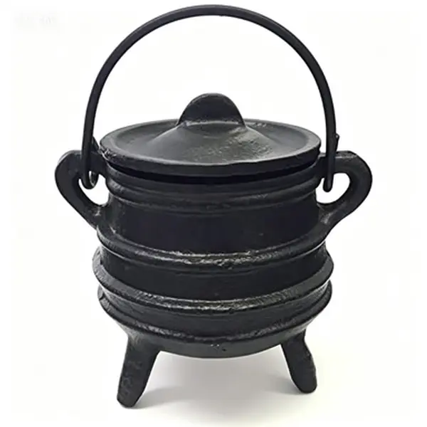 Ribbed Cast Iron Cauldron with Lid and Handle, Ideal for Smudging, Incense Burning, Ritual Purpose, Decoration, Halloween Decor, Candle Holder, 4 Inch High, 2.25 Inch Diameter, Reusable Smudge Pot, Ritual Cauldron for Altar