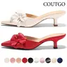 Coutgo Womens Mules Kitten Heels Closed Pointed Toe Pumps Flower Slip On Party Dress Shoes Slip On Clog Girl
