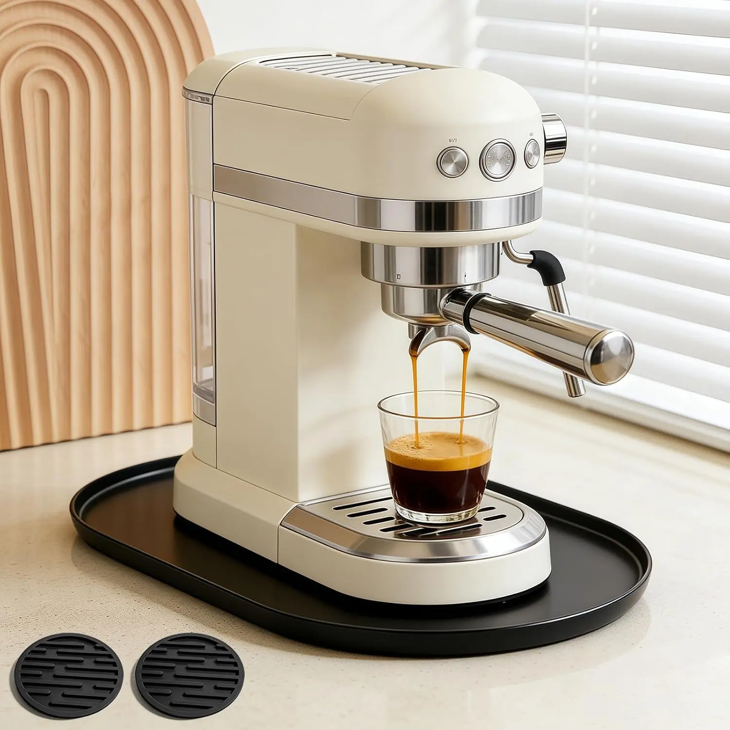 Coffee Mat with Raised Edges, 19''x11'' Bar Mat for Countertop, Leak-Proof, Heat-Resistant Coffee Maker Mat - Fit for Coffee Maker/Espresso Machine, Stand Mixer, Ice Maker, Black