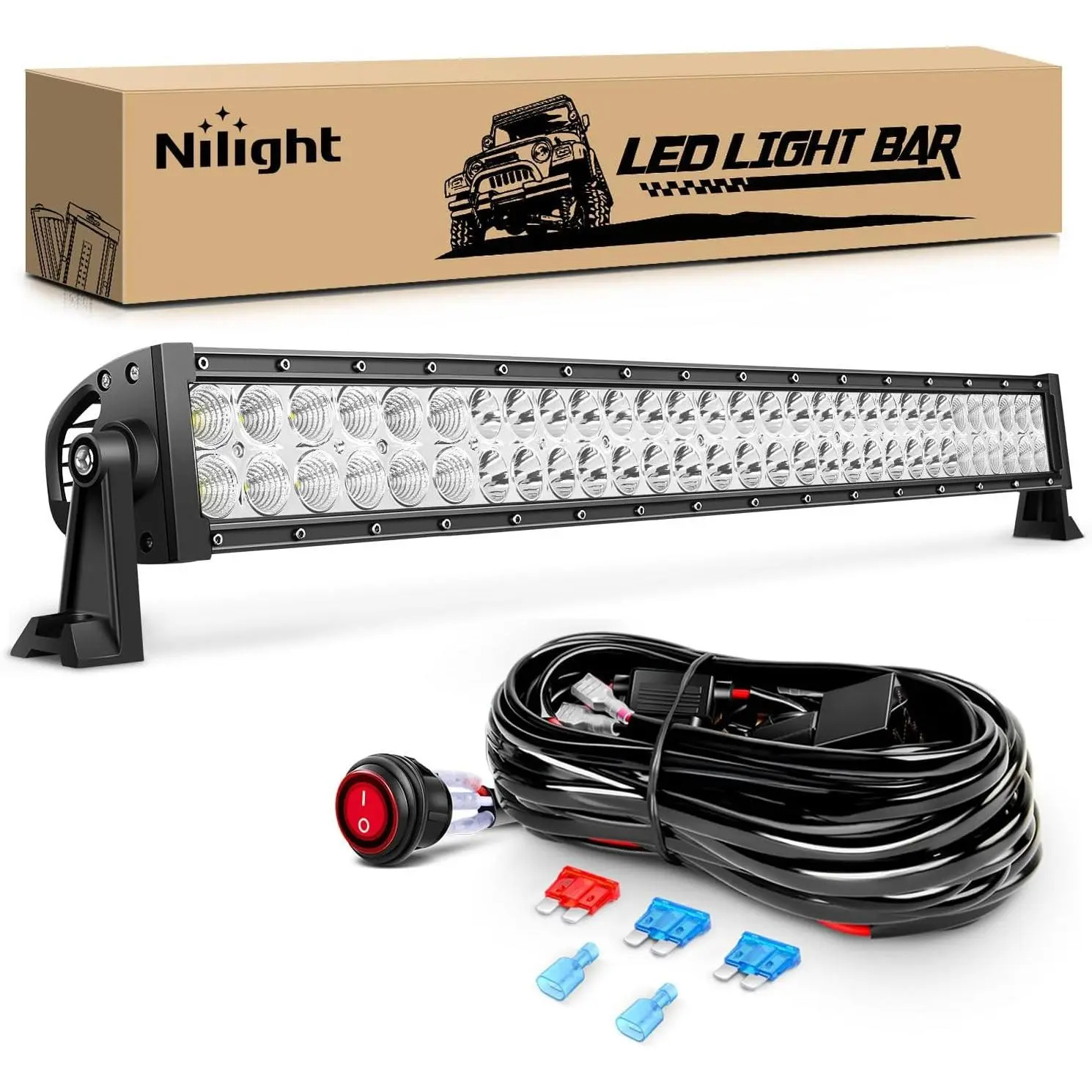 Nilight 32Inch 180W Output LED Light Bar with Combo Beam, Illumination, Aluminum Alloy Body, 12V 16AWG Wiring Harness & Mounting Kit for Truck, SUV 4x4