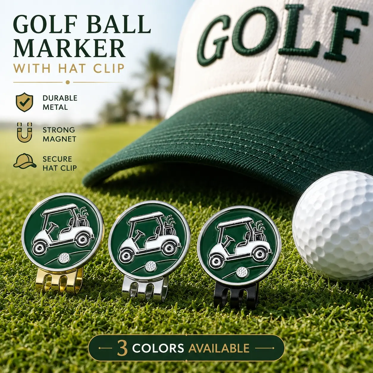 Magnetic Golf Ball Marker Clip, Detachable Metal Golf Marker, Silver Color Trim, Accessory for Golf Hats and Bags, Golf Accessories, Gift for Golf Enthusiasts