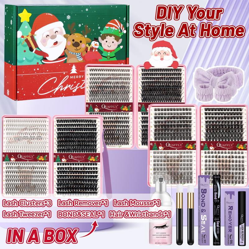 Eyelash Extension Kit, 1 Set Mixed Styles Eyelashes & Eyelash Glue & Eyelash Remover & Tweezers & Headband & Wrist Band & Lash Mousse with Brush, Eye Makeup Products, Eyelash Clusters, Eyelashes Clusters, Makeup Set