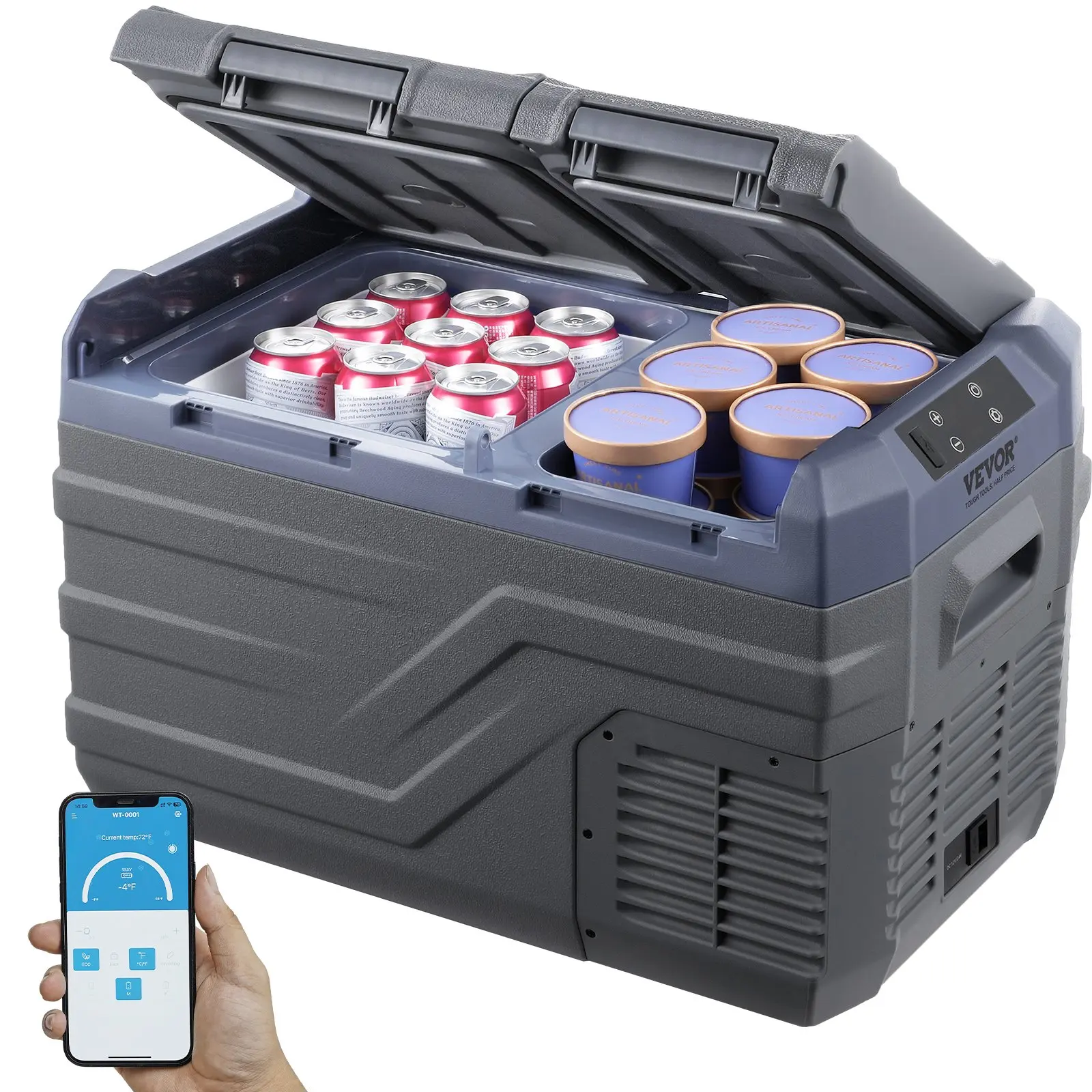 VEVOR Car Refrigerator, 12 Volt Car Refrigerator Fridge, 25 L Dual Zone Portable Freezer, -4-68 Adjustable Range, 12/24V DC and 100-240V AC Compressor Cooler for Outdoor, Camping, RV