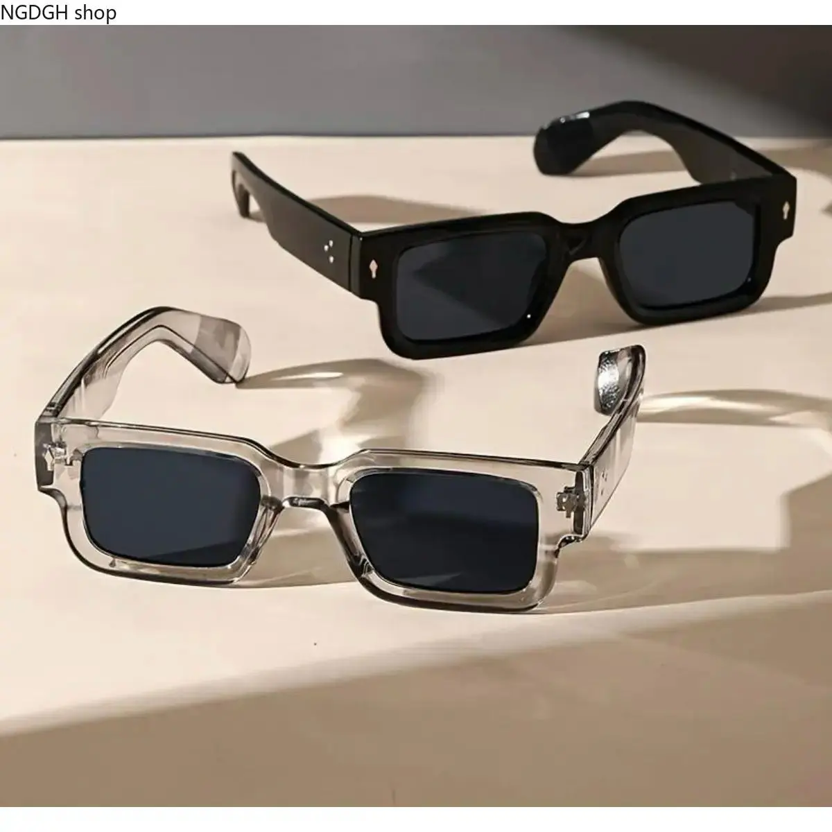 Trendy Thick Frame Square Sunglasses for Men Women, 2-Pack Black & Translucent Grey UV400 Shade, Chunky Retro Streetwear Eyewear, Cool Y2K Fashion Accessory, Perfect for Daily Outfits, Travel & Trendy Couple Gifts.