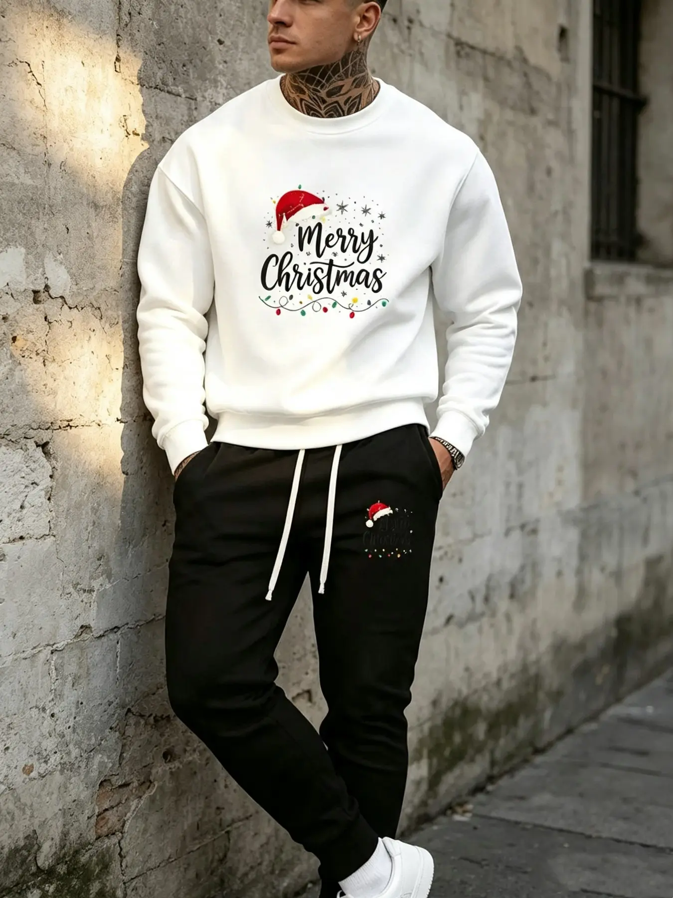 Men's Fall Winter 2-Piece Set, Christmas Theme Print Sweatshirt and Pants, Casual Long Sleeve Pullover, Comfortable and Warm