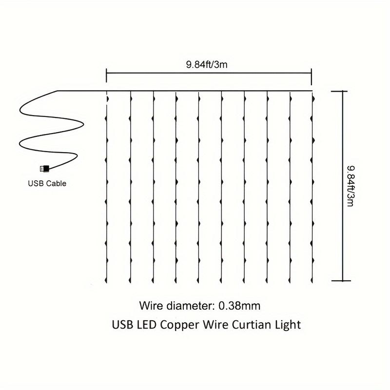 1set 9.84ft LED Curtain Fairy Lights, 300 LED Remote Control Curtain Lights, Plug In Fairy Curtain Lights, Window Wall Hanging Curtain String Lights for Bedroom Backdrop Wedding Party Xmas Indoor Decoration-Decorative