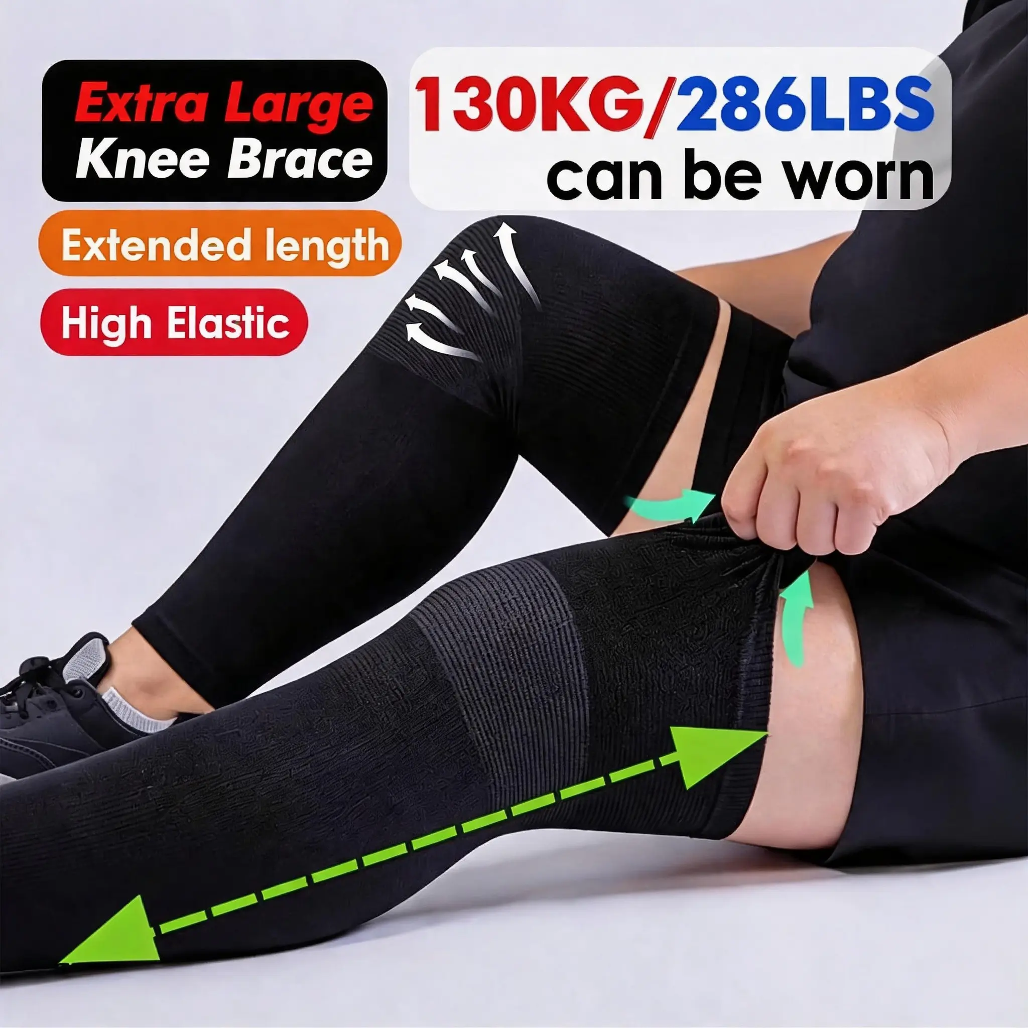 Extra Large High Elastic Full Leg Compression Sleeves, Extended Knee Support, Ideal for Running, Exercise, Daily Use, Unisex, /, 4xl