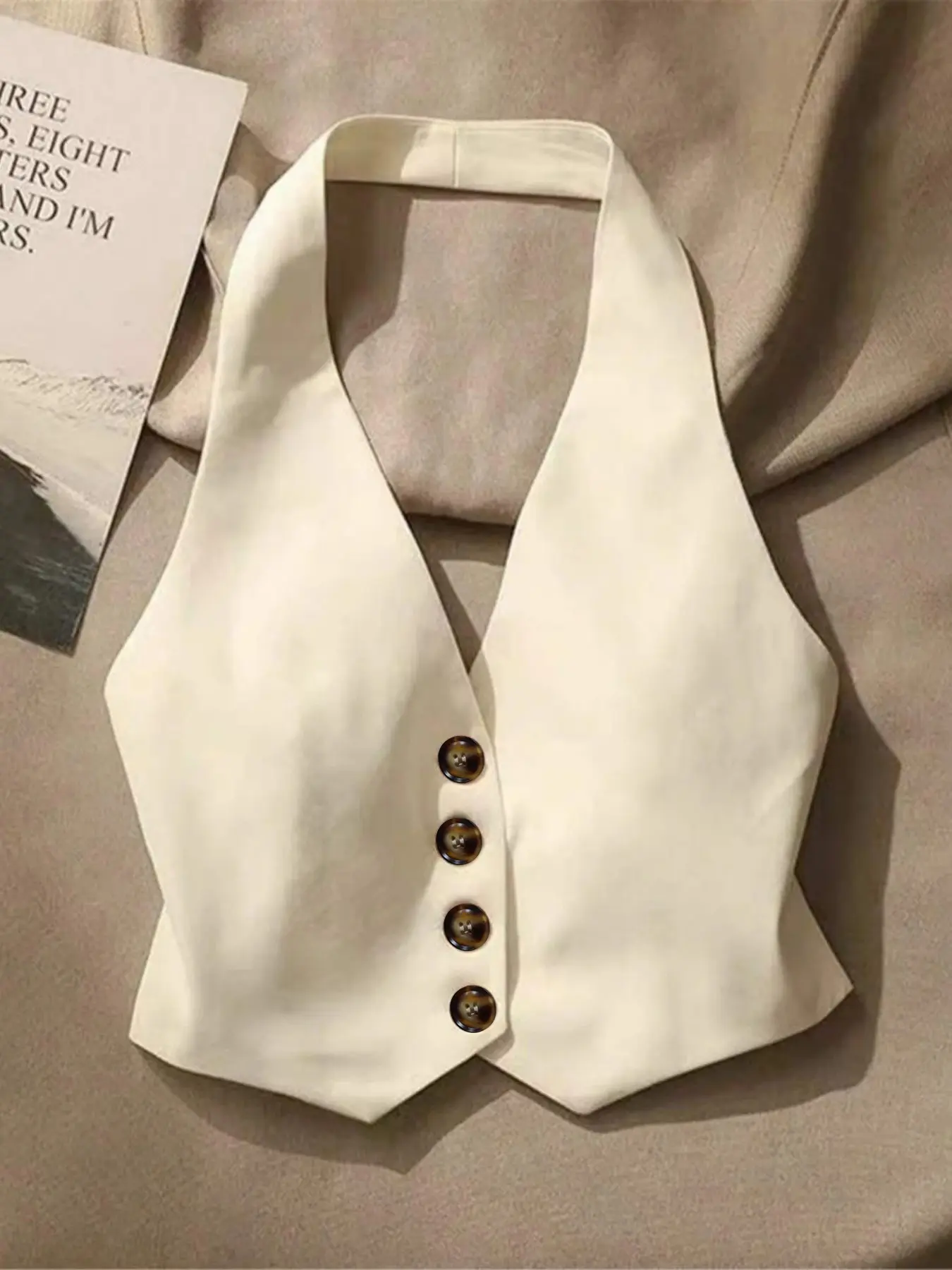 Women's Halter Neck Button Front Waistcoat Vest Top, V Neck Sleeveless Fitted Dressy Casual Blouse, Tailored Waist-Length Layering Piece for Work Office Brunch Travel and Everyday Outfits, Summer Vest, Business Work Waistcoat