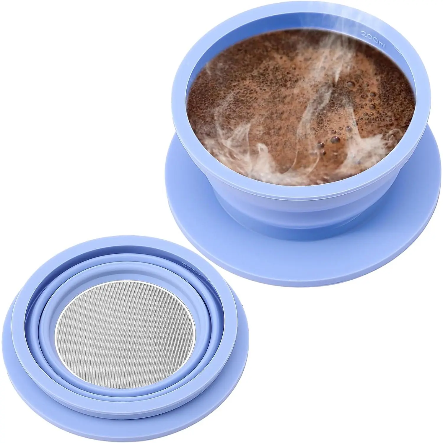Collapsible Paperless Pour Over Coffee Dripper, Single Cup Travel Pour Over Coffee Maker Camping, Portable  PourOver Coffee Filter with  Metal Mesh Filter (Blue)