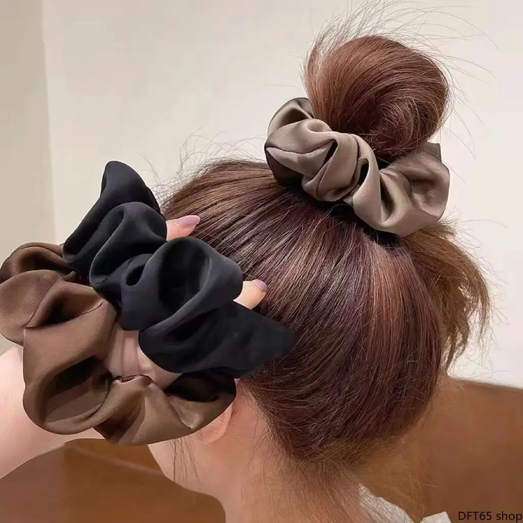 Glossy Soft Satin Large Scrunchie With Thick Elastic Inner Band Smooth Skin Friendly Fabric Gentle Hold Without Leaving Creases For Women Daily Casual Bun Styling All Match Brightening Complexion Elegant Hair Accessory