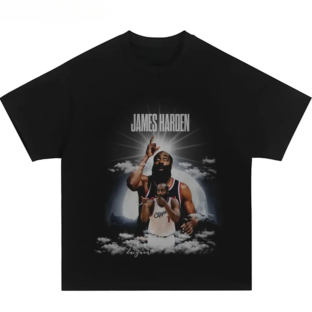 Unisex 90s Vintage James Harden Graphic Shortsleeve T-Shirt, Clippers Star Collage Art, 100% Cotton Soft Streetwear Top for Basketball Lovers, Trendy Oversized Vibe Menswear, Tshirt, Casual, Classic, Loose