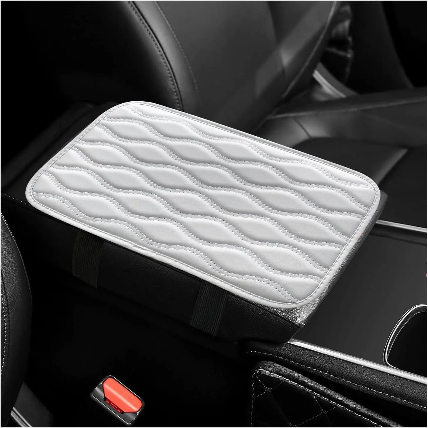 Center Console Pad,  PU Leather Auto Armrest Box Cover, Comfortable  Arm Rest Protector Cushion Pad for  SUV,   Accessories (White)