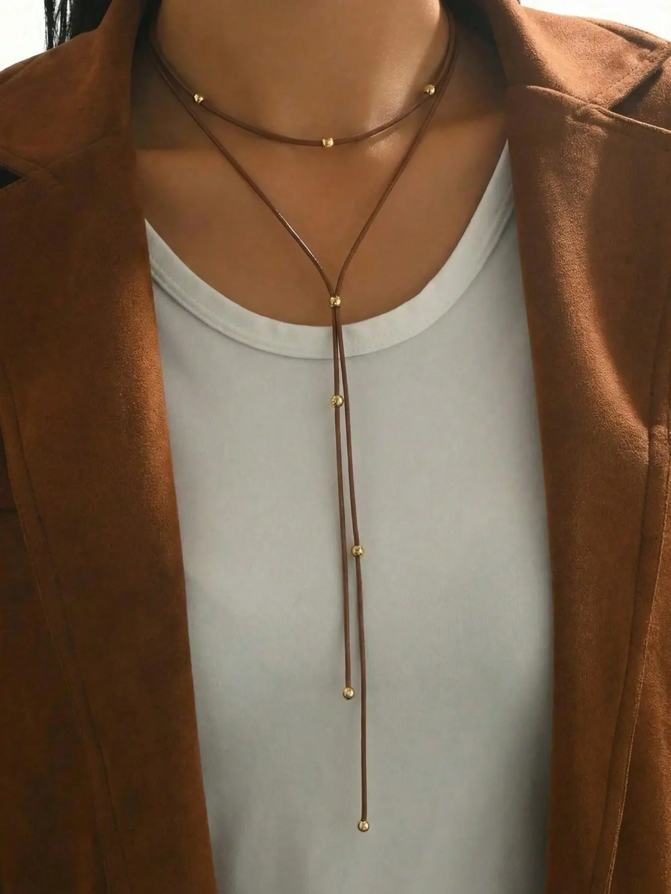 Vintage Rope Metal Ball Multi-Layer Y-Shape Choker Necklace, Perfect for Daily Wear, Parties, and Vacations, Elegant and Stylish Accessory