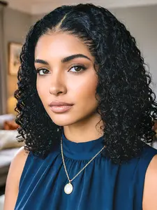 Deep Curly Bob Wig, Human Hair Wigs, Water Wave 4x4 Lace Front, Natural, Stylish & Comfortable Hairpiece