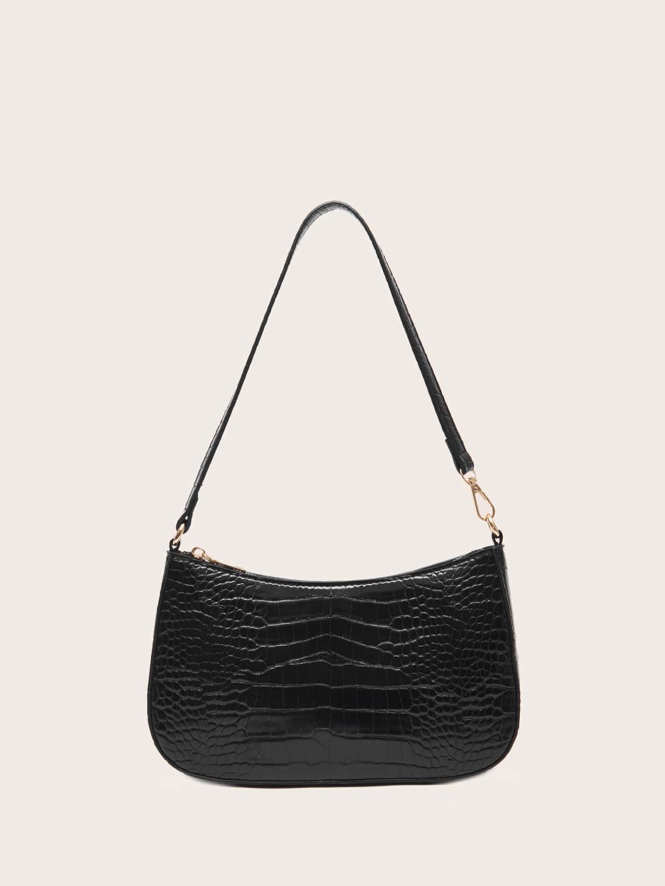 Women's Fashion Plain Crocodile Pattern Hobo Bag, Pu Leather Shoulder Bag with Adjustable Strap, Baguette Bag Gift for Girl Women, Fall Outfits, Fall Freshness