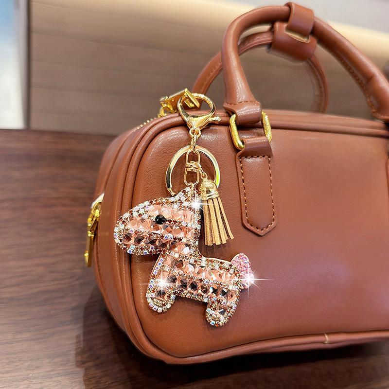 Bling Bling Pony Keychain with Tassel, Creative Rhinestone Horse Car Key Ring, Fashion Cute Cartoon Bag Charm Accessory