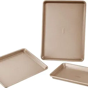 VEVOR Baking Pans Set, 3 - Piece, Ultra Thick Nonstick Carbon Steel Cookware Sheets Trays, Stackable Kitchen Oven Bakeware Cooking Sets, Easy to Clean, for Baking Cookie Cake Muffin Bread