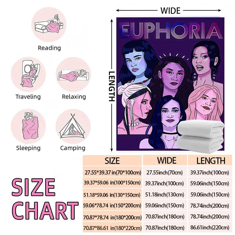 Euphoria Main Characters Fleece Blanket - Retro Neon Portrait Design, Ultra-Soft Plush Throw for Trendy Home Decor & TV Show Fans, Perfect Gift for Daughters, Sons, or Your Beloved