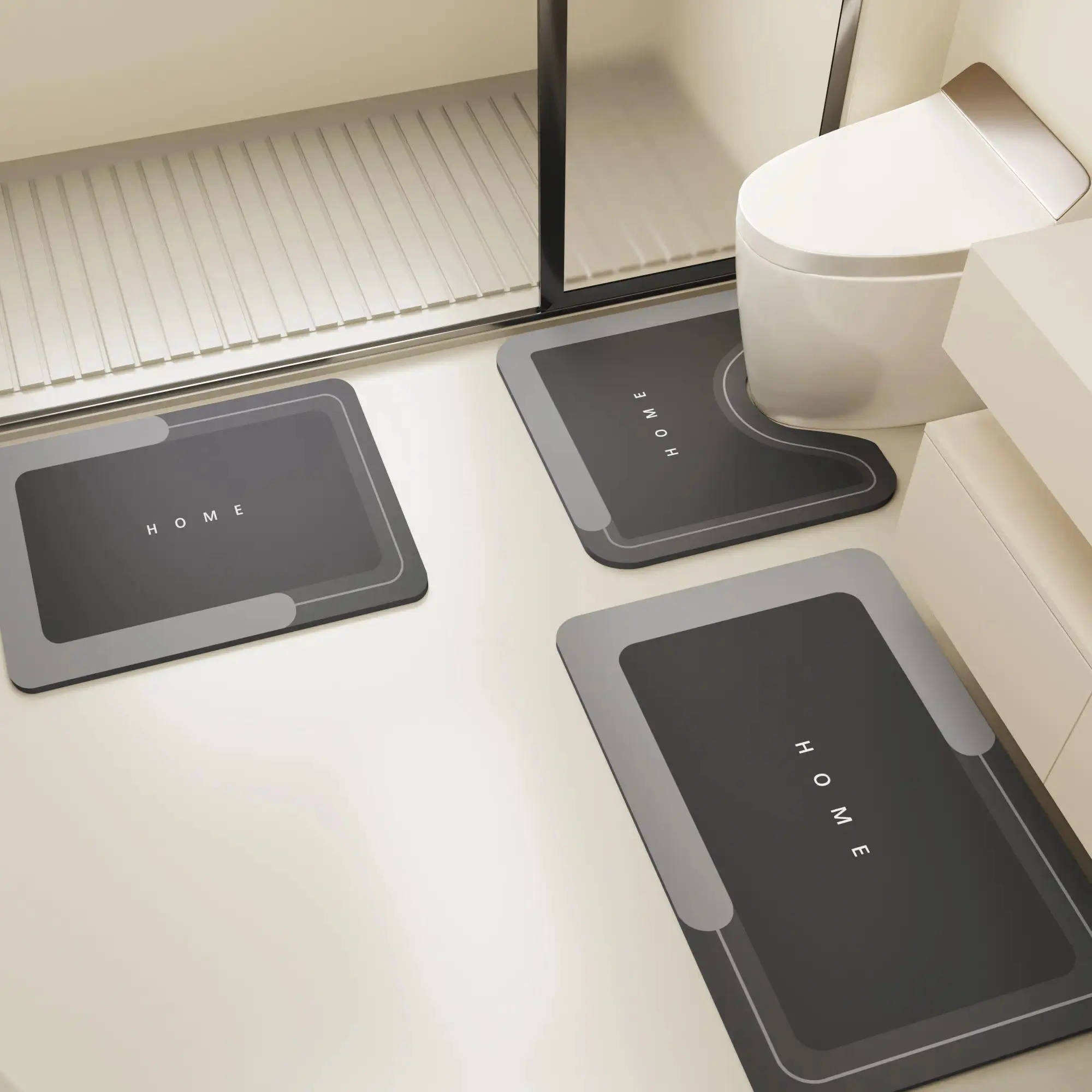 Bathroom Toilet Mat, 3-Piece Set, Bathroom Mats Non Slip, Quick-Drying Water-Absorbing Floor Mat, Rubber Anti-Slip Bottom Design, Suitable For Bathroom, Kitchen, Living Room