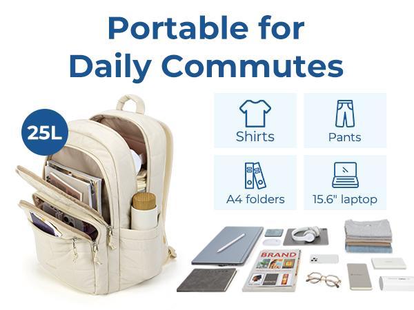 Quilted College Laptop Backpack for Women, Water-Resistant Daypack for 15.6 Inch Laptop FathersDayGift