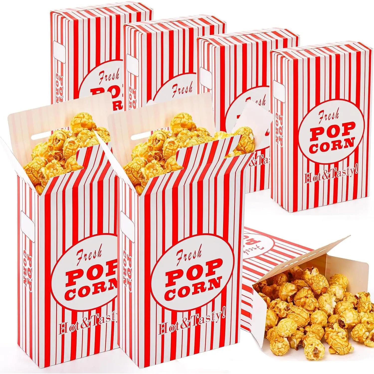 100 Pack Paper Popcorn Boxes, Close-Top Popcorn Containers Cups Bucket for Movie Party and Theater Night