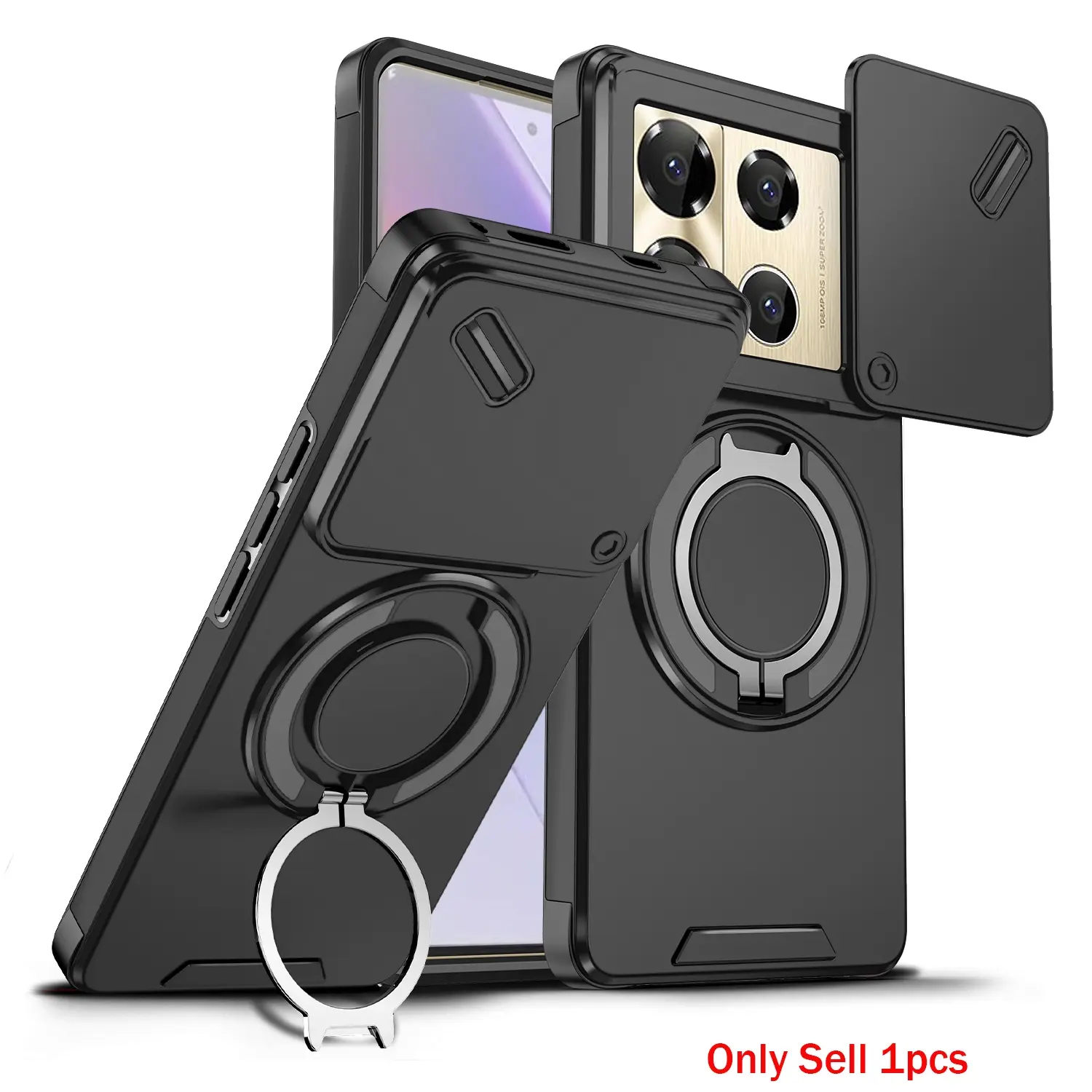 Case for Infinix Note 40 4G Full Body Protection, Anti-Drop Dual Layer, Rotatable Magnetic Ring Stand, Pure Color for Infinix Note 40 4G Phone Case