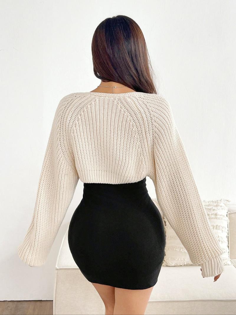 Women's Solid Long Sleeve Open Front Crop Cardigan, Casual Solid Knit Cover Up for Daily Wear Holiday Vacation, Ladies Outerwear Clothes for All Seasons