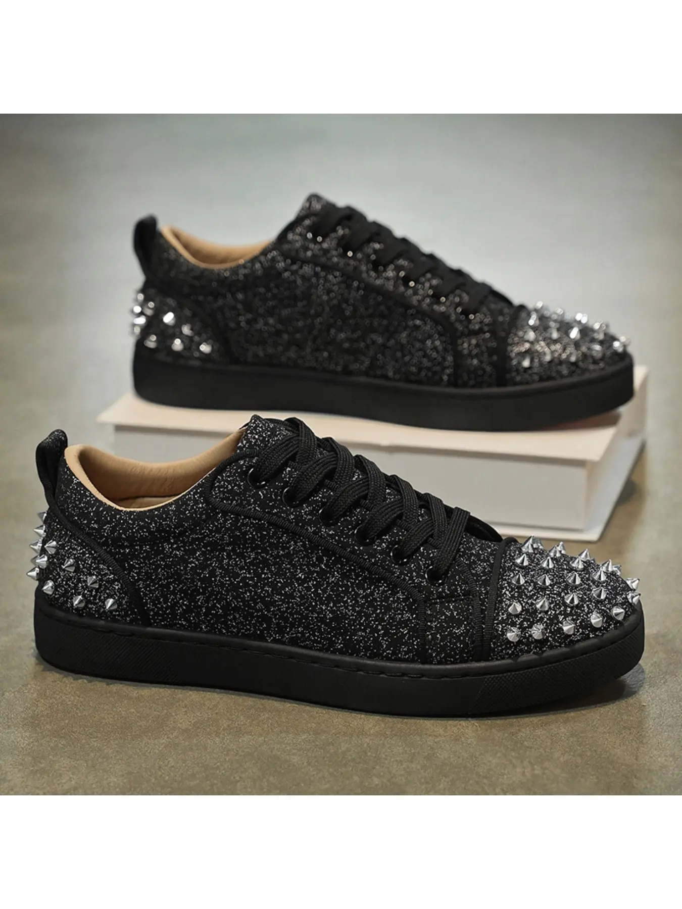 Luxury Rivet Casual Men's Shoes, Colorful Floral Breathable Lining, Soft Leather Durable, Daily Commute, Party, Streetwear, Unique Style