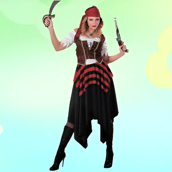 Men's Pirate Costume Set, Adult Caribbean Buccaneer Halloween Outfit in Breathable Fabric, Includes Matching Pants, Shirt & Essential Skull Accessories