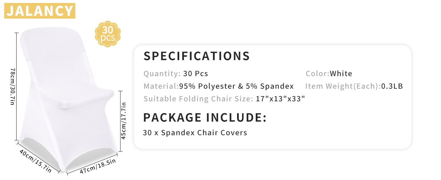 White Chair Covers Stretch Folding Chair Covers Spandex Fitted Chair Slipcovers for Wedding Dining Banquet Holidays Celebration Trade Show Craft Show Decoration (30 Pack)