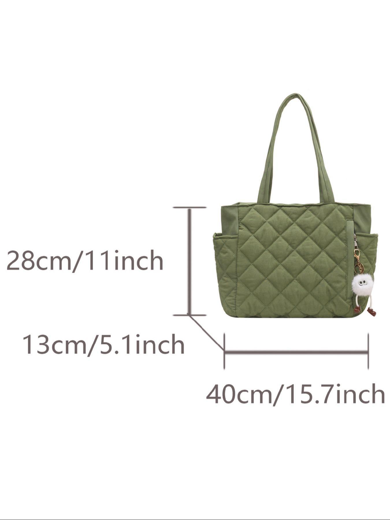 Women's Solid Quilted Soft Commuter Tote Bag, Fashionable Large Capacity Shoulder Bag for Daily Commute, Casual Trendy Versatile High-quality Daily Commuting Bag