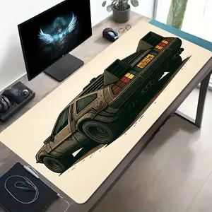 A Large Gaming Mouse Pad Featuring a Retro Car Nostalgic Sci-Fi Art Design, with a Non-Slip, Washable Rubber Base. This Oversized Desk Mat Is Perfect for Office Additions, Computer Decor, And Desktop Decoration