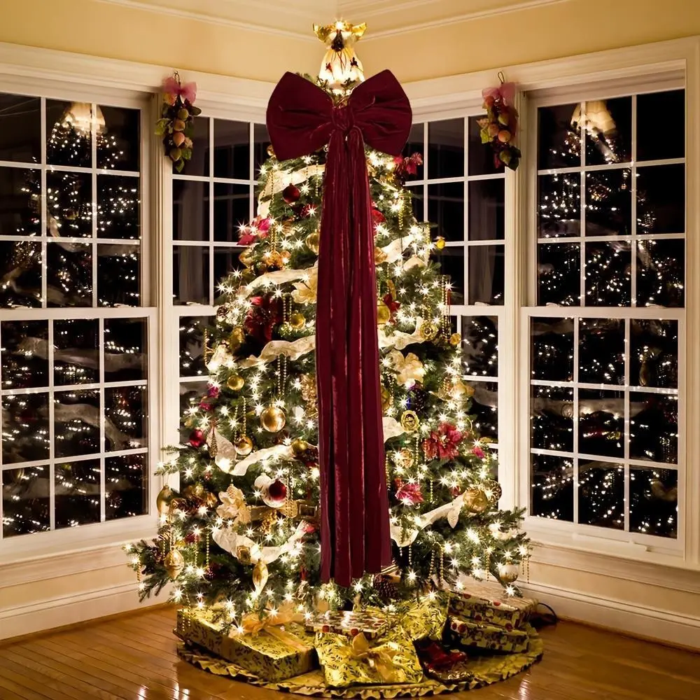 Large Velvet Bow Christmas Tree Topper, Festive Holiday Decoration, Perfect for Home Parties Weddings Cars, Elegant Xmas Ornament